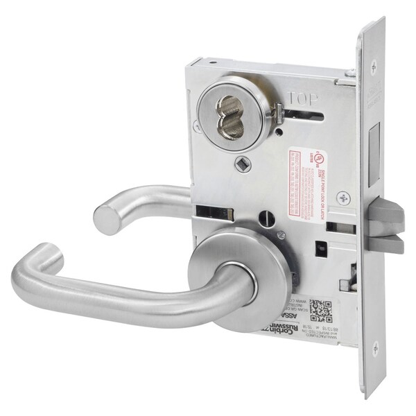 Dormitory or Entrance Mortise Lock, LW Lever, A Rose, 6-Pin LFIC Less Core, Satin Chrome
